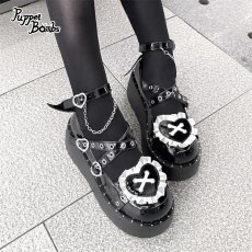 画像7: 【BlackShamrock】FZ8 クロスハートフリル厚底パンプス (7)