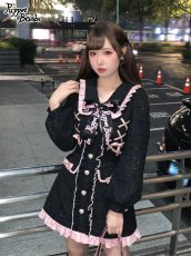 画像6: 【Last one】【PuppetBombs】Q71ジャケットレイヤード風ツイードワンピース【50％OFF】 (6)