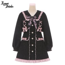 画像1: 【Last one】【PuppetBombs】Q71ジャケットレイヤード風ツイードワンピース【50％OFF】 (1)