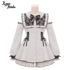 画像1: 【PuppetBombs】Q76 スクエアオフショルツイードセットアップ【50%OFF】 (1)