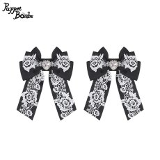 画像1: 【Puppet Bombs】QS113 レース使いビジューリボンヘアクリップ (1)