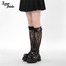 画像1: 【Puppet Bombs】QS119 パールチェーンリボンハイソックス (1)