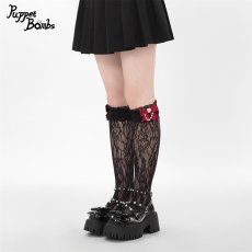 画像2: 【Puppet Bombs】QS119 パールチェーンリボンハイソックス (2)