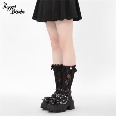 画像2: 【Puppet Bombs】QS121 きらきらビジューリボンソックス (2)