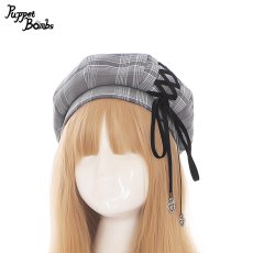 画像1: 【PuppetBombs】QS154 レースアップチェックベレー帽 (1)