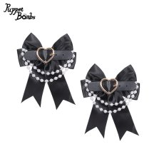 画像1: 【PuppetBombs】QS155 パールチェーンリボンヘアクリップセット (1)