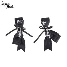 画像1: 【PuppetBombs】QS156 ロゴプリントリボンビジューヘアクリップセット (1)