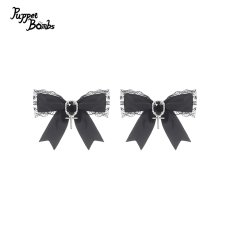 画像1: 【Puppet Bombs】QS203 ブラックビジュー付きリボンヘアクリップセット (1)