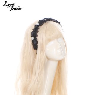 送料無料】QS207 ハートビジューリボン付きフリルカチューシャ《予約