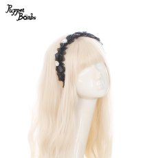 画像1: 【PuppetBombs】QS207ハートビジューリボン付きフリルカチューシャ (1)