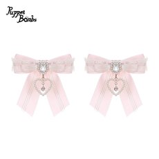 画像1: 【PuppetBombs】QS230ビジュー×レース重ねリボンヘアクリップセット (1)