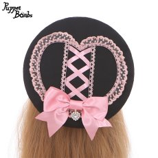 画像1: 【Puppet Bombs】QS42 ハートレースアップリボンベレー帽【30％OFF】 (1)