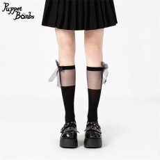 画像3: 【Puppet Bombs】QS8 ガーターベルト風リボンハイソックス (3)