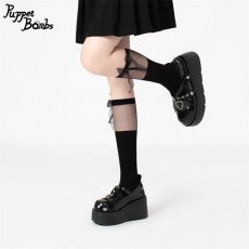 画像4: 【Puppet Bombs】QS8 ガーターベルト風リボンハイソックス (4)