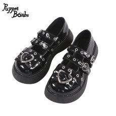 画像1: 【Puppet Bombs】QZ5 ダブルハートベルト厚底パンプス【50%OFF】 (1)