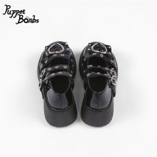 画像4: 【Puppet Bombs】QZ5 ダブルハートベルト厚底パンプス【50%OFF】 (4)