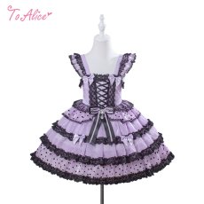 画像1: 【送料無料】TZ10 ドット柄レースアップフリルジャンパースカート《予約限定》 (1)