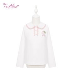 画像1: 【送料無料】TZC8500 いちご×肉球刺繍丸襟トップス《予約受付》 (1)