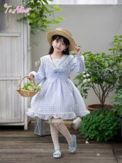 画像2: 【送料無料】【ToAlice Kids】TZC8629リトルデイジーチェックセーラー長袖ワンピース《予約受付》 (2)