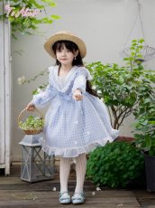 画像7: 【送料無料】【ToAlice Kids】TZC8629リトルデイジーチェックセーラー長袖ワンピース《予約受付》 (7)