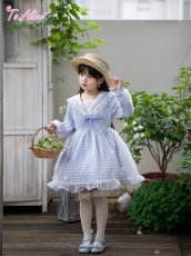 画像3: 【送料無料】【ToAlice Kids】TZC8629リトルデイジーチェックセーラー長袖ワンピース《予約受付》 (3)