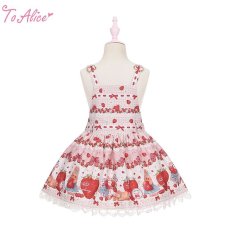 画像3: 【ToAlice Kids】TZL1210 StrawberryRabbitプリントサロペットスカート (3)