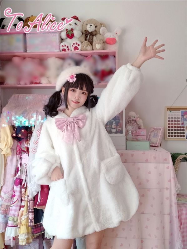 ToAlice】C5406ドットリボンもこもこうさ耳コート - To Alice 