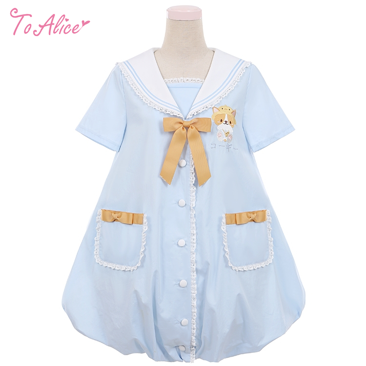 Last One To Alice C6075コーギー園児風バルーンセーラーワンピース 2buy30 Off To Alice