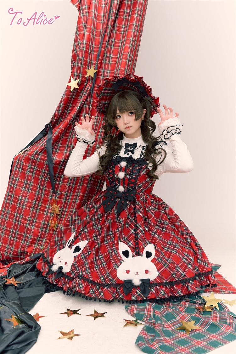 画像10: 【送料無料】L1698 うさぎ×チェックジャンパースカート《予約受付》 (10)