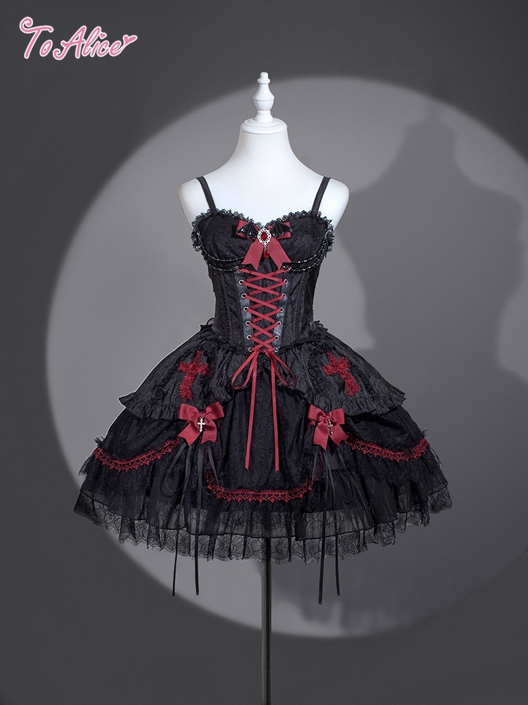 画像1: 【BlackShamrock】F178デビル×クロスコルセット風ドレス (1)