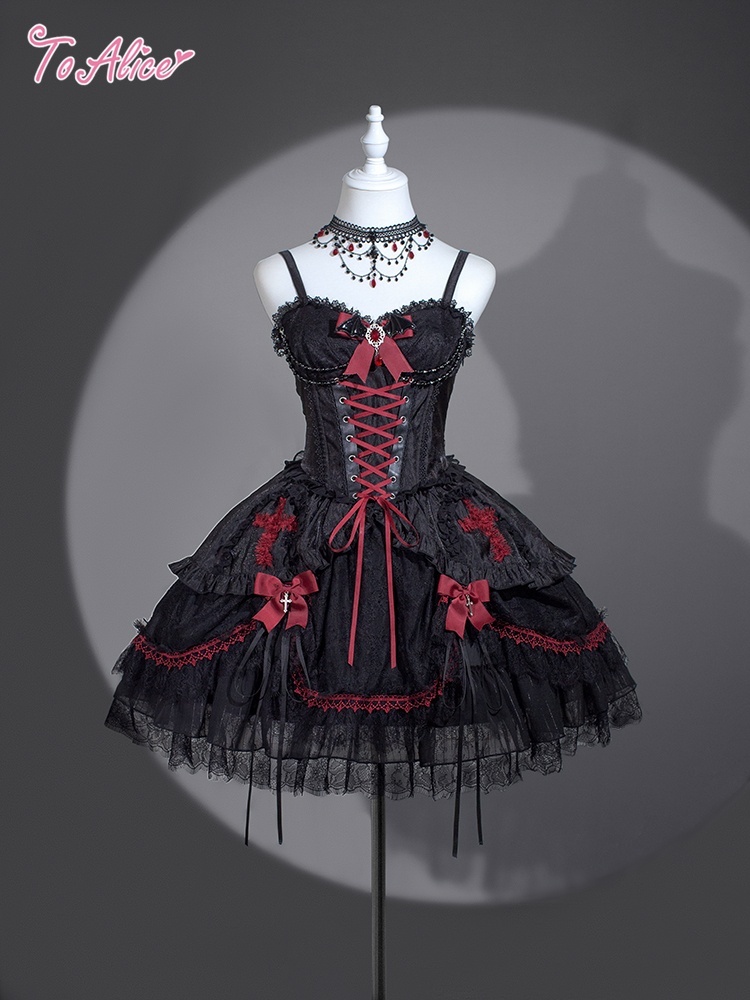 画像2: 【BlackShamrock】F178デビル×クロスコルセット風ドレス (2)