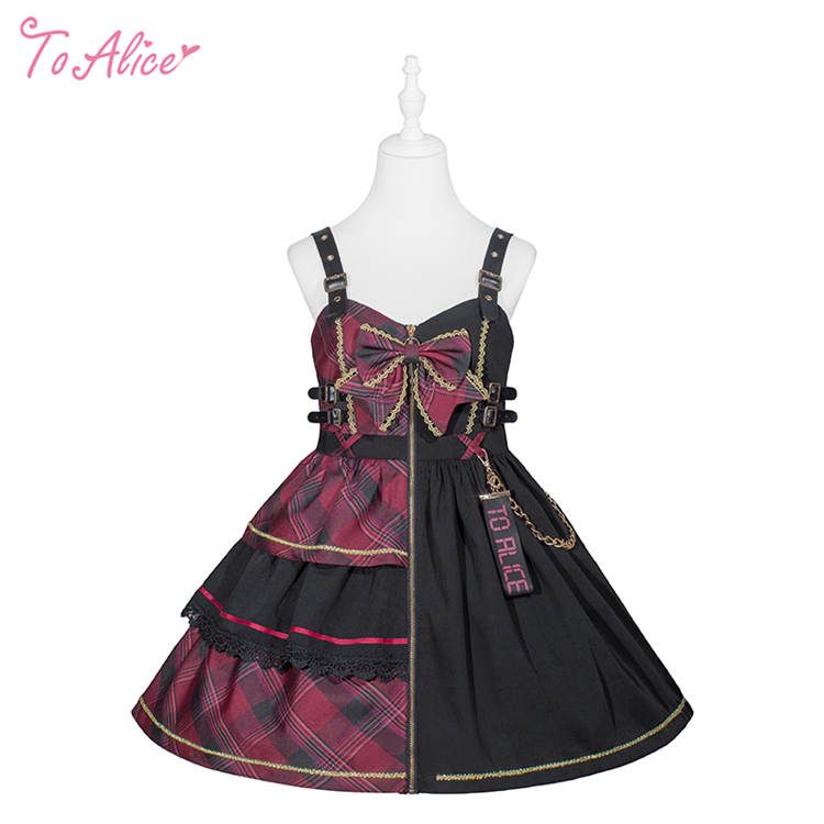 送料無料】F243チェック切り替えロックリボンジャンパースカート《予約