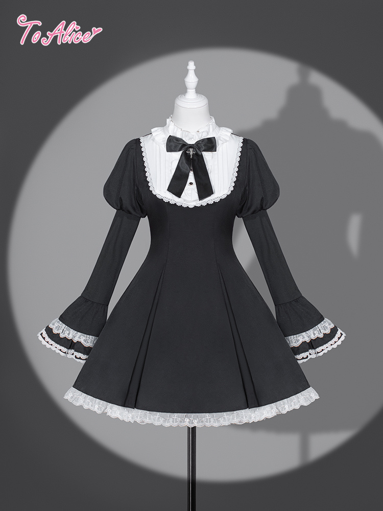 画像1: 【送料無料】F263 クラシッククロススタンド襟ワンピース《予約受付》 (1)