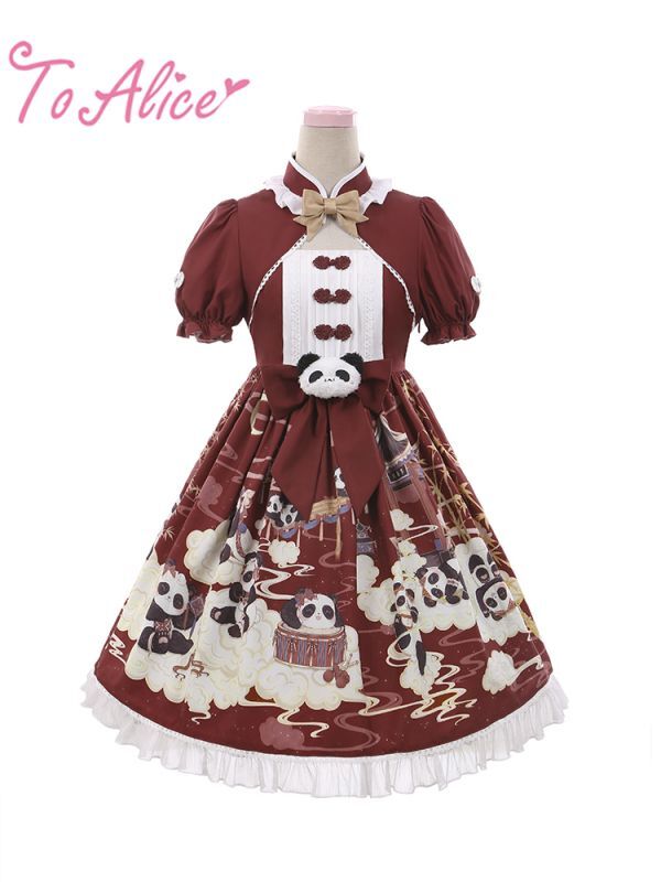 Toalice L1021お祝いパンダ胸あきチャイナワンピース To Alice Toalice L1021お祝いパンダ胸あきチャイナワンピース To Alice