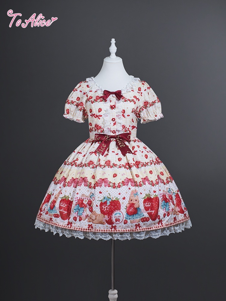 画像4: 【ToAlice】L1211 StrawberryRabbitプリントワンピース (4)