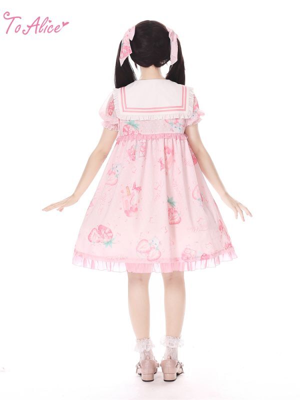 ToAlice】L1280 StrawberryCat Aラインセーラーワンピース - To Alice