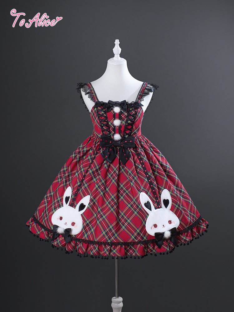 画像4: 【送料無料】L1698 うさぎ×チェックジャンパースカート《予約受付》 (4)