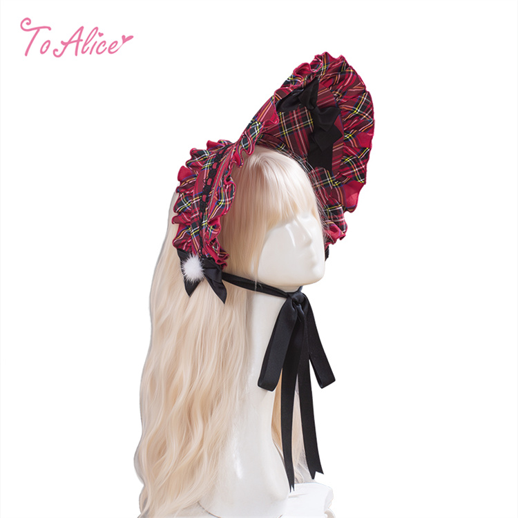 画像1: 【送料無料】LS191 黒リボン×チェックハーフボンネット《予約受付》【計5000円以上】 (1)