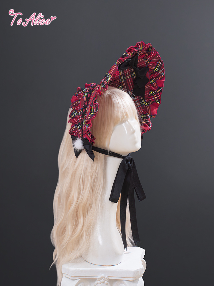 画像2: 【送料無料】LS191 黒リボン×チェックハーフボンネット《予約受付》【計5000円以上】 (2)