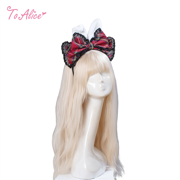 画像1: 【送料無料】LS192 チェックリボンうさ耳カチューシャ《予約受付》【計5000円以上】 (1)