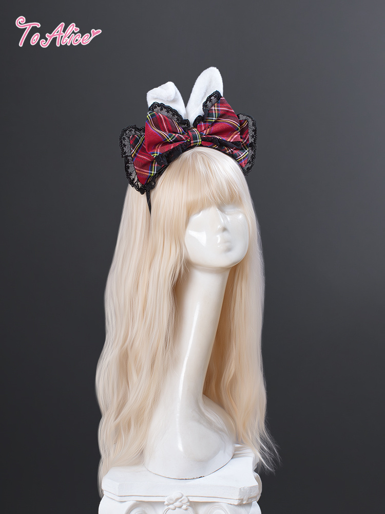 画像2: 【送料無料】LS192 チェックリボンうさ耳カチューシャ《予約受付》【計5000円以上】 (2)