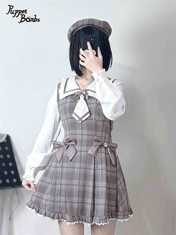 画像16: 【Last one】【PuppetBombs】Q112 探偵チェックワンピースセット (16)