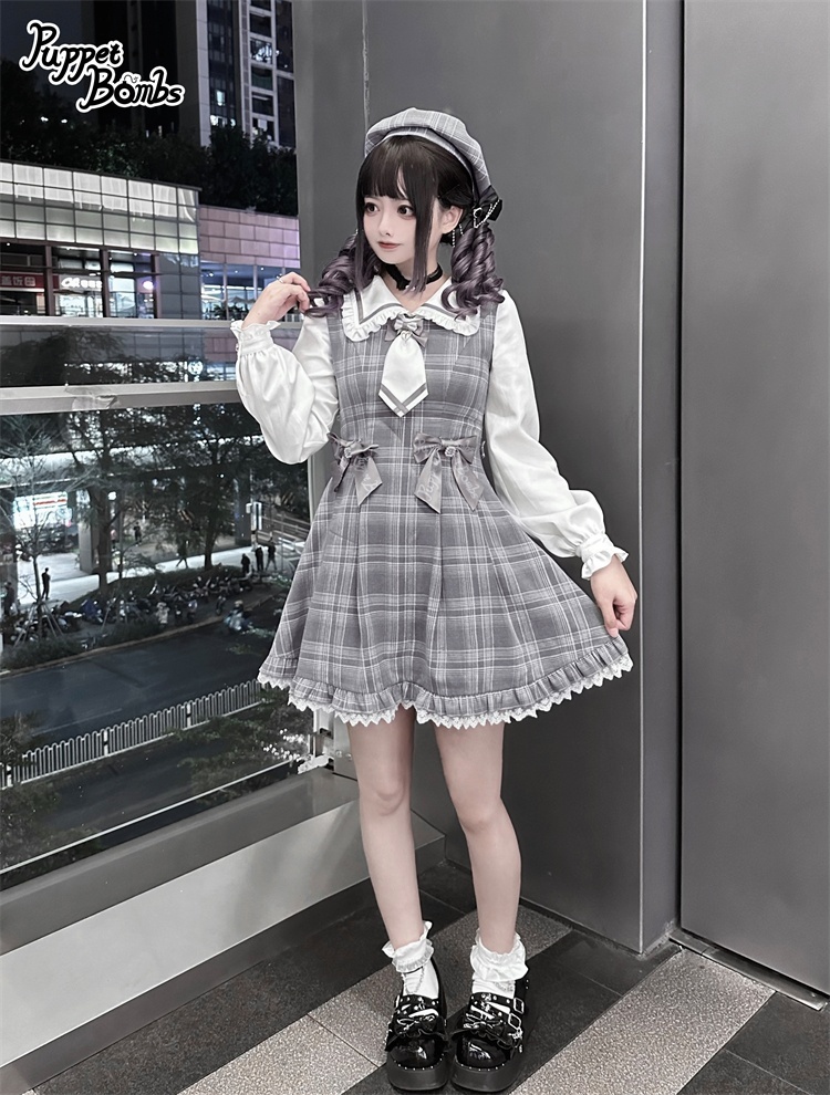 画像11: 【Last one】【PuppetBombs】Q112 探偵チェックワンピースセット (11)