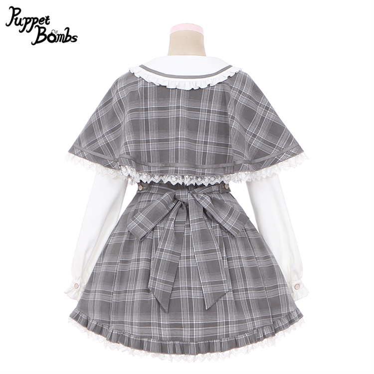画像2: 【Last one】【PuppetBombs】Q112 探偵チェックワンピースセット (2)