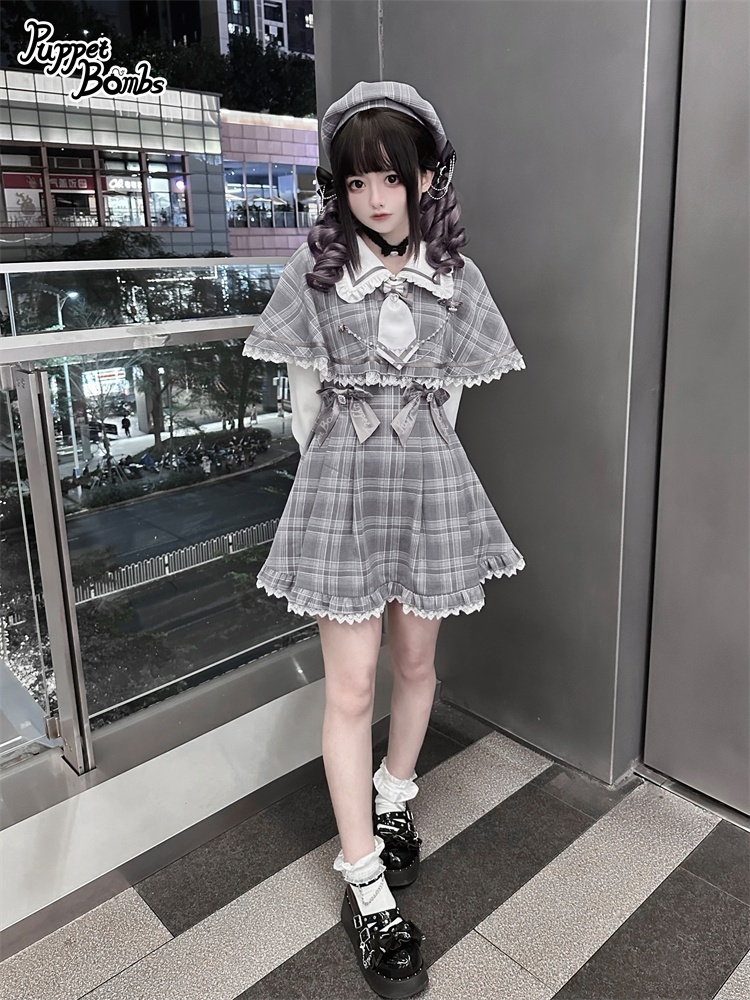 画像7: 【Last one】【PuppetBombs】Q112 探偵チェックワンピースセット (7)