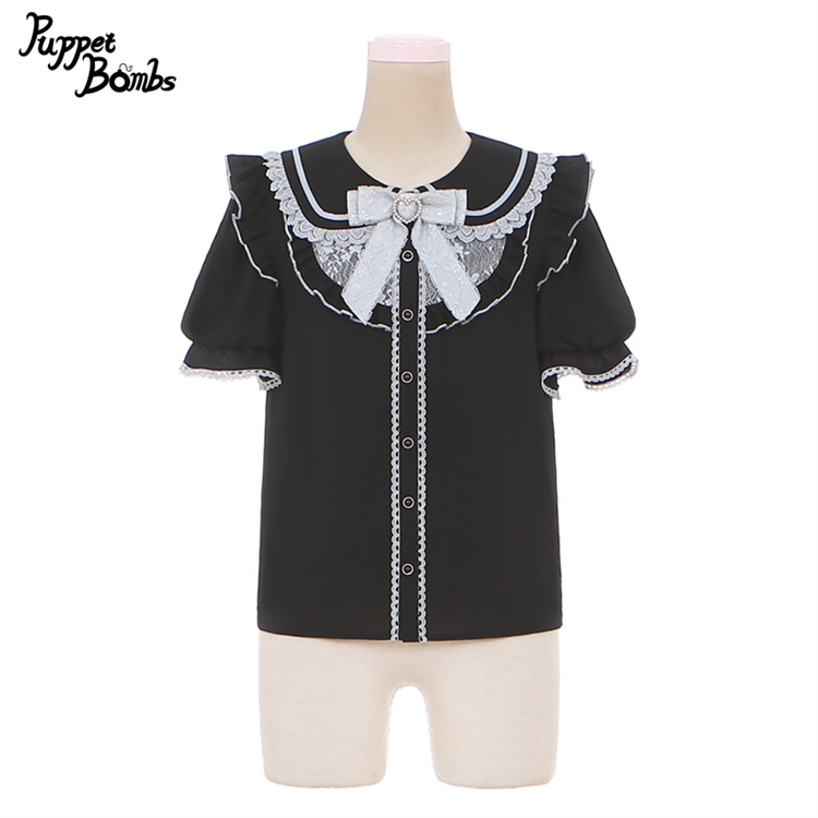 画像1: 【PuppetBombs】Q131 レース切り替えパフ袖ブラウス【30%OFF】 (1)