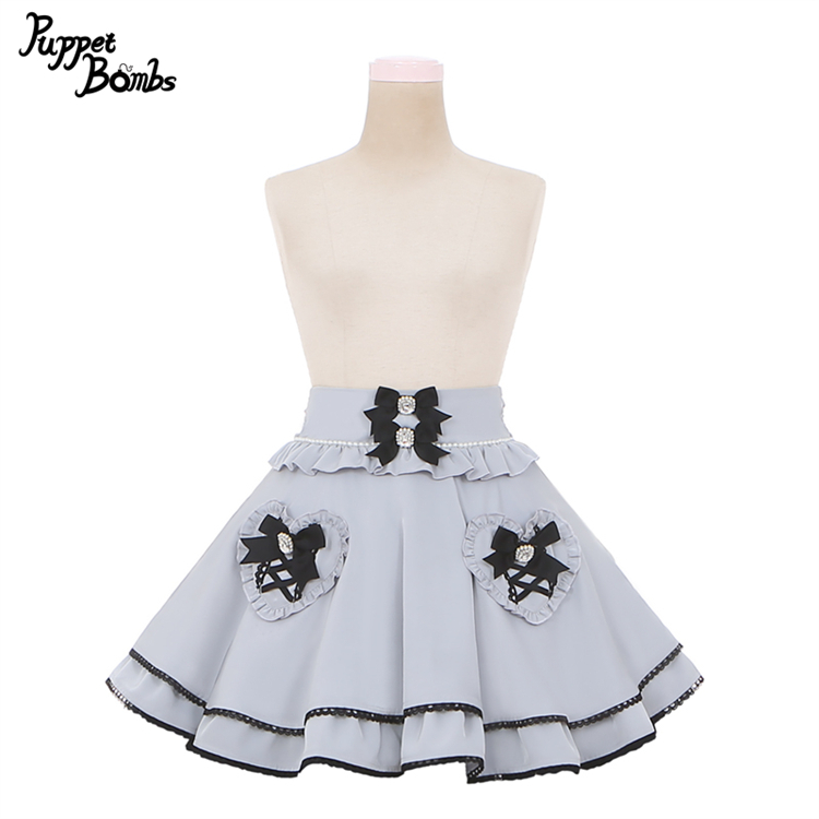 画像1: 【PuppetBombs】Q132 ビジューリボンハートポケットスカート【30%OFF】 (1)