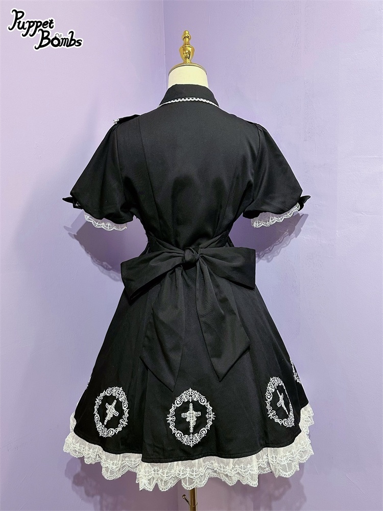 画像6: 【PuppetBombs】Q142 十字架刺繍入りパフ袖ワンピース【30%OFF】 (6)
