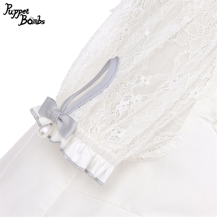 画像5: 【PuppetBombs】Q207 デコルテレーシーパフ袖チャイナトップス (5)