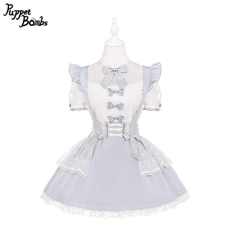 画像2: 【PuppetBombs】Q207 デコルテレーシーパフ袖チャイナトップス (2)